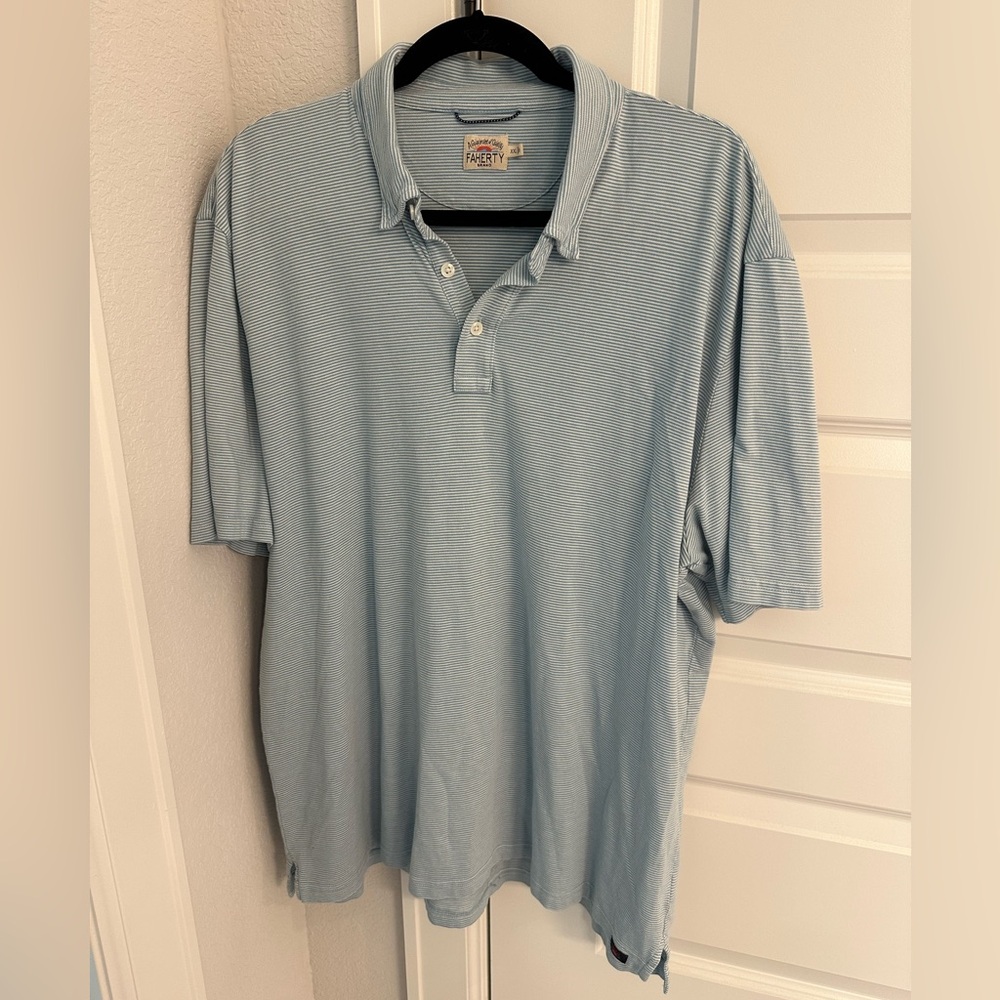 Men’s Faherty Short-Sleeve Light Blue Polo